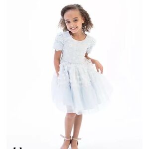 Rare Editions Light Blue Dress with White Lace Overlay